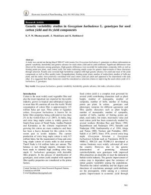 Genetic Variability Studies in Gossypium Barbadense L