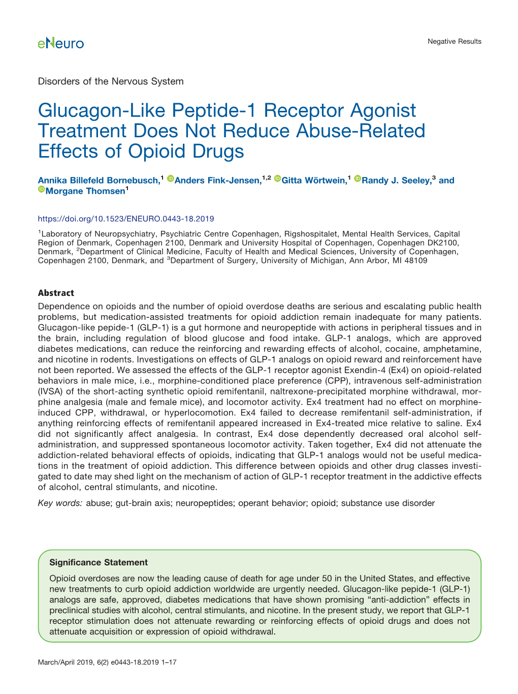 Glucagon-Like Peptide-1 Receptor Agonist Treatment Does Not Reduce Abuse-Related Effects of Opioid Drugs