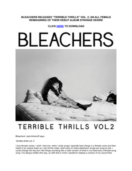 Bleachers Releases 'Terrible Thrills'