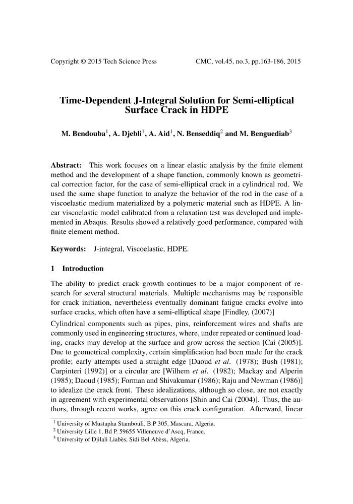 Time-Dependent J-Integral Solution for Semi-Elliptical Surface Crack in HDPE