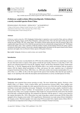 Echiniscus Semifoveolatus (Heterotardigrada: Echiniscidae), a Newly Recorded Species from China