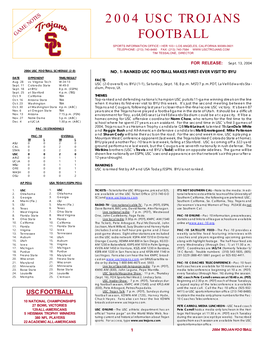 2004 USC Trojans Football USC Trojans Combined Team Statistics (As of Sep 11, 2004) All Games