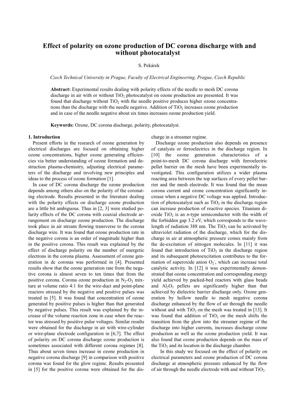 Effect of Polarity on Ozone Production of DC Corona Discharge with and Without Photocatalyst