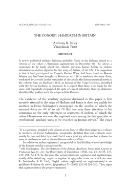 The Cohors I Hamiorum in Britain*