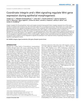 Coordinate Integrin and C-Met Signaling Regulate Wnt Gene