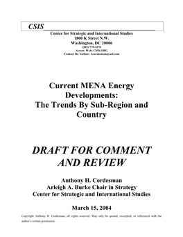 Current MENA Energy Developments:The Trends by Sub