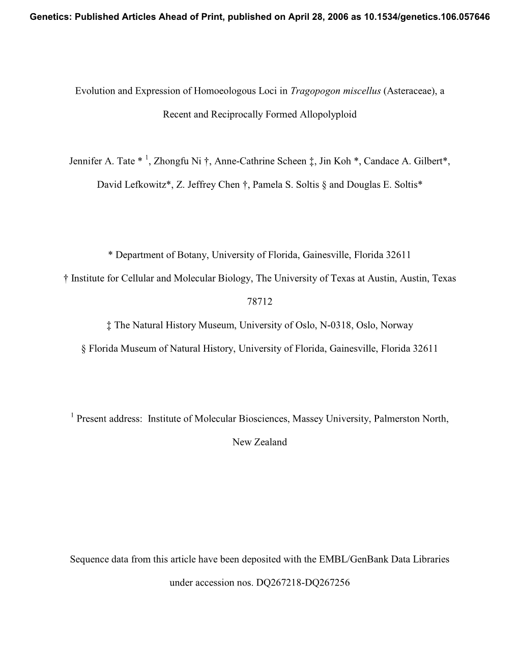 Evolution and Expression of Homoeologous Loci in Tragopogon Miscellus (Asteraceae), A