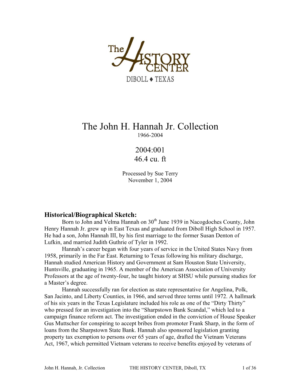 2004:001 John Hannah Collection