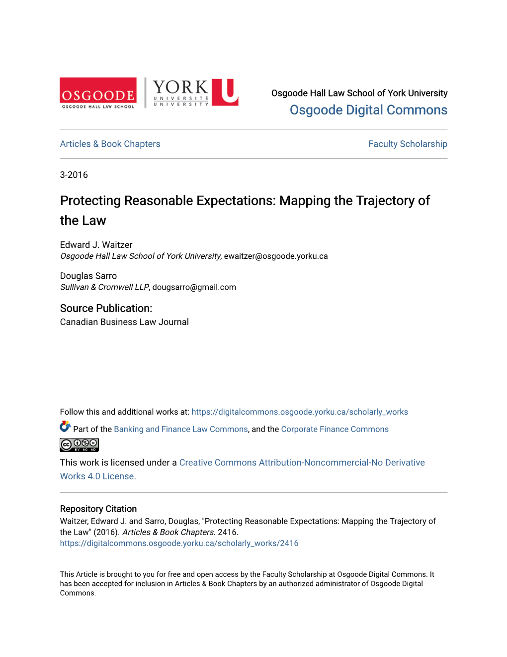 Protecting Reasonable Expectations: Mapping the Trajectory of the Law