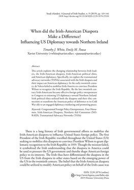 When Did the Irish-American Diaspora Make a Difference? Influencing US Diplomacy Towards Northern Ireland