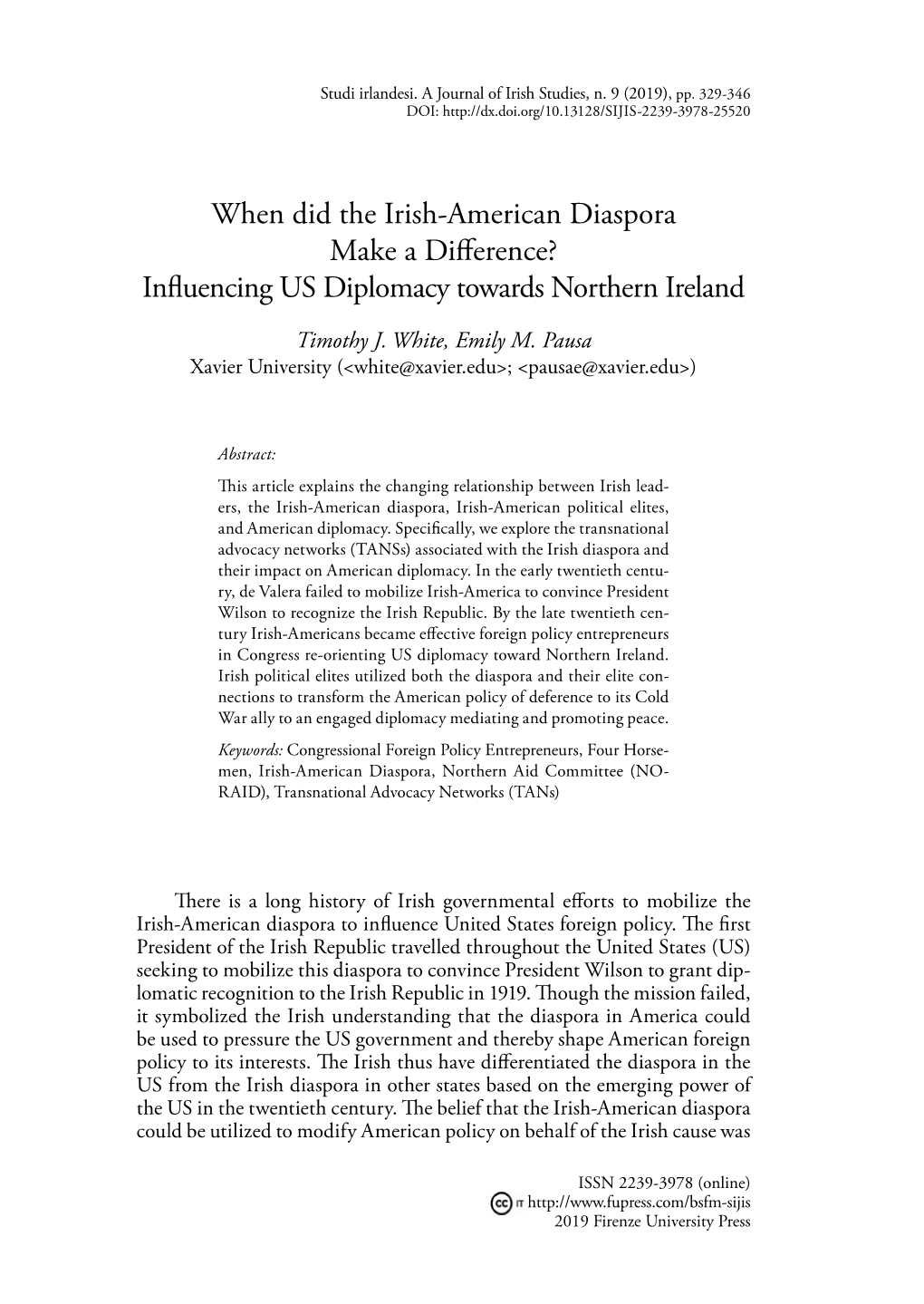 When Did the Irish-American Diaspora Make a Difference? Influencing US Diplomacy Towards Northern Ireland