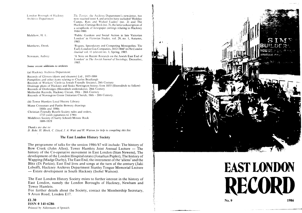 EAST LONDON RECORD EAST LONDON Editor: Colm Kerrigan