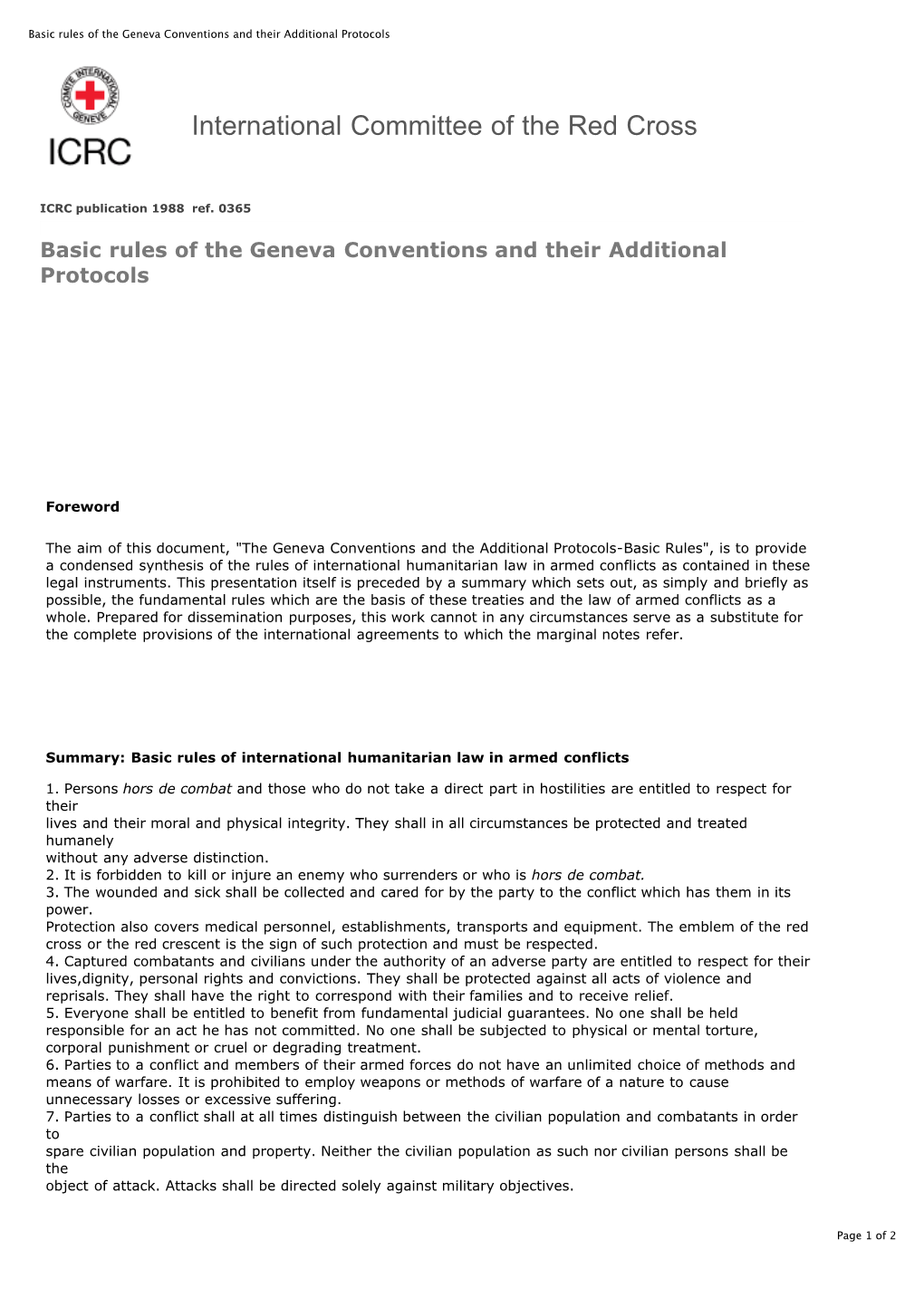 Geneva Conventions and Their Additional Protocols