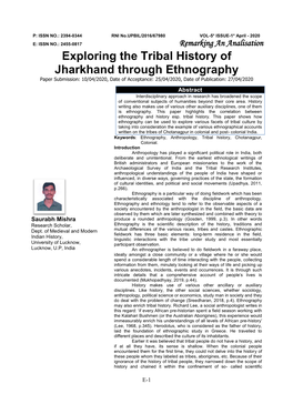 Exploring the Tribal History of Jharkhand Through Ethnography