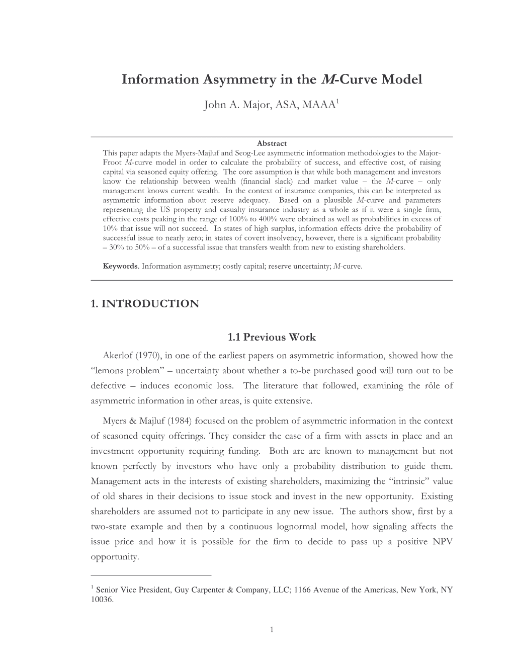 Information Asymmetry in the M-Curve Model