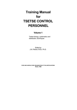 Training Manual for TSETSE CONTROL PERSONNEL