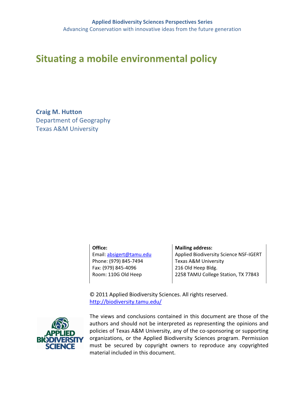 Situating a Mobile Environmental Policy