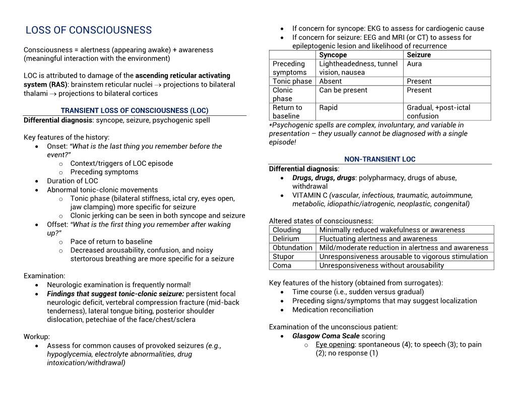 Loss of Consciousness