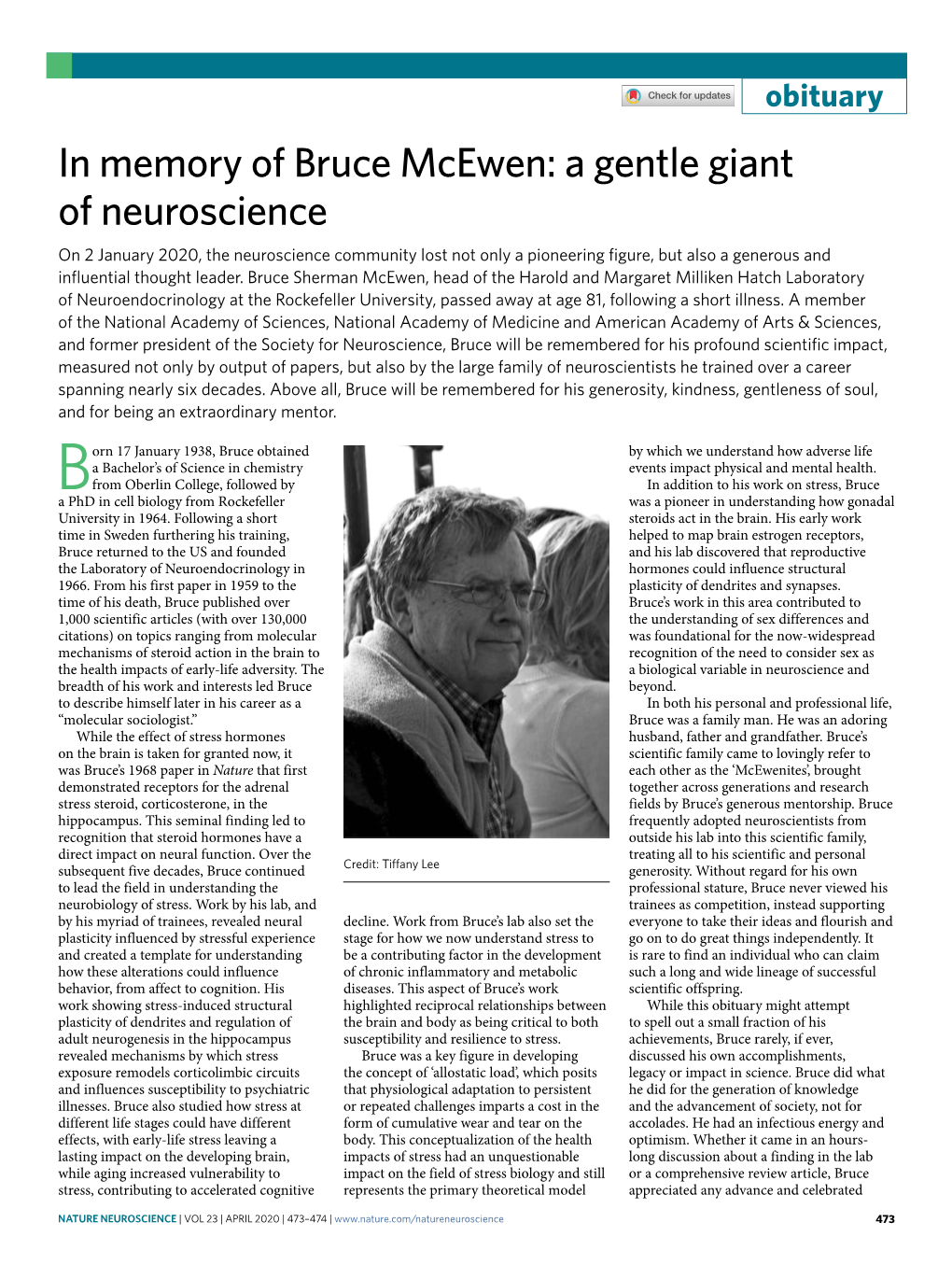 In Memory of Bruce Mcewen: a Gentle Giant of Neuroscience