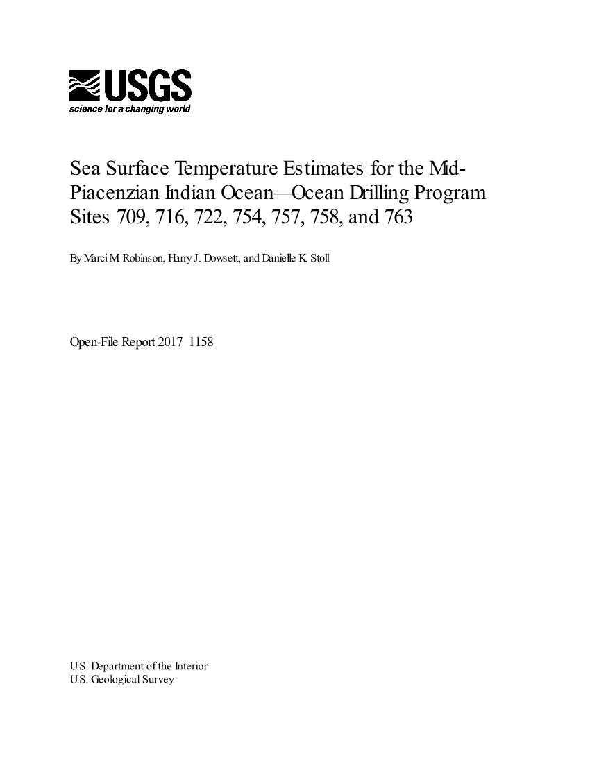 Sea Surface Temperature Estimates for the Mid- Piacenzian Indian Ocean—Ocean Drilling Program Sites 709, 716, 722, 754, 757, 758, and 763