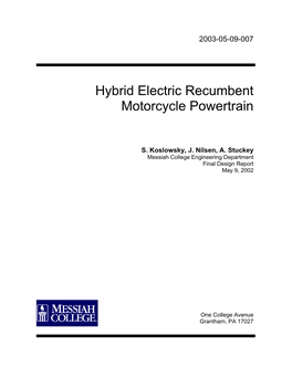 Hybrid Electric Recumbent Motorcycle Powertrain