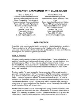 Irrigation Management with Saline Water