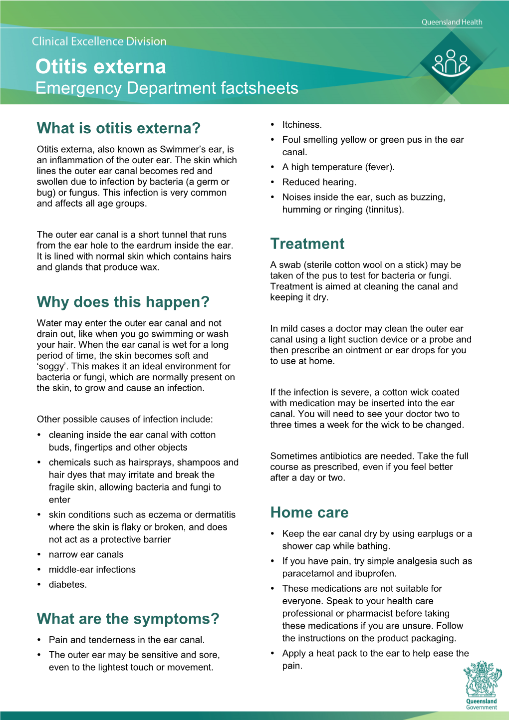 Otitis Externa | Emergency Department Patient Information Sheet