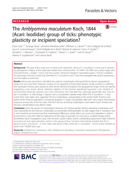 The Amblyomma Maculatum Koch, 1844 (Acari