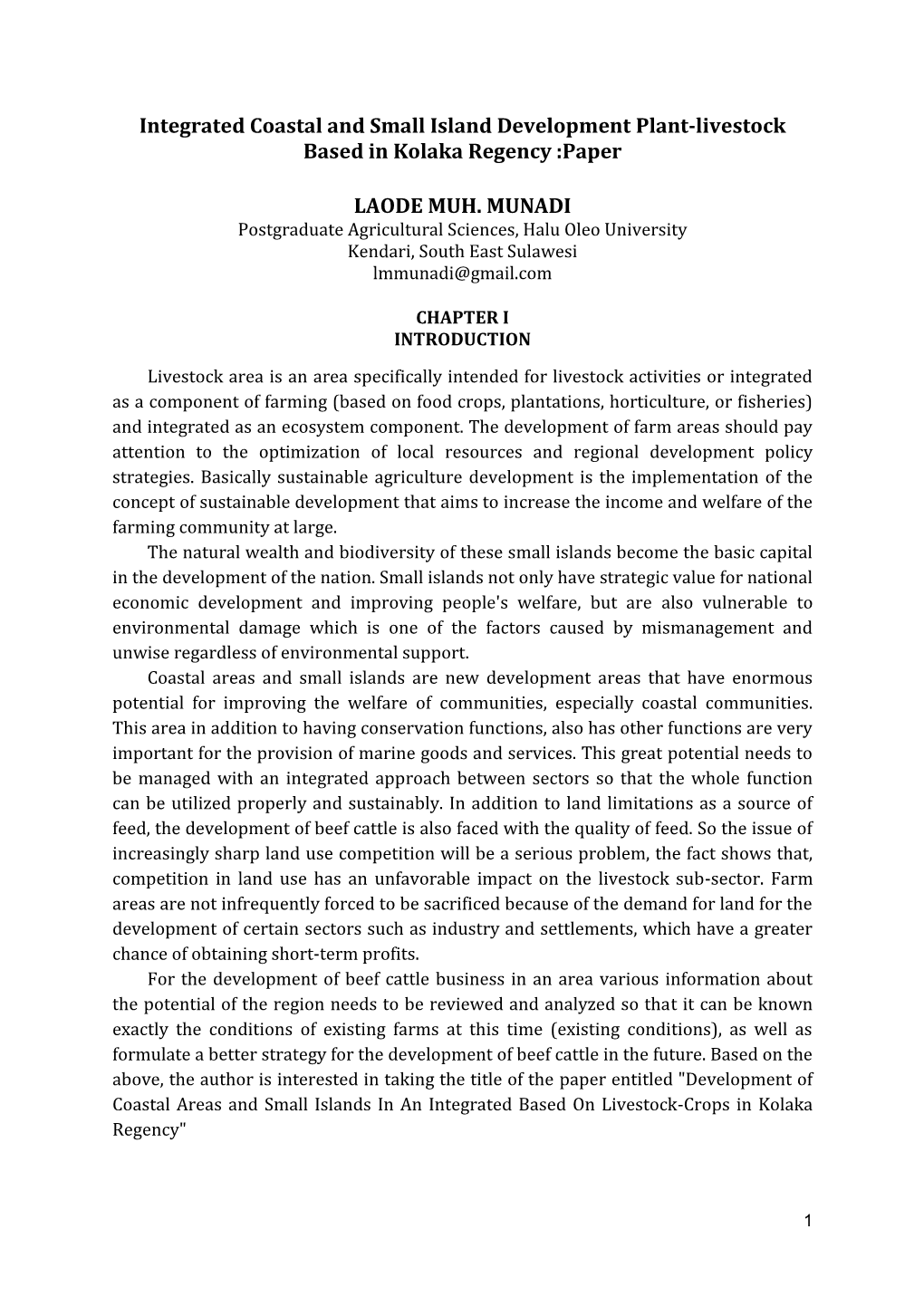 Integrated Coastal and Small Island Development Plant-Livestock Based in Kolaka Regency :Paper