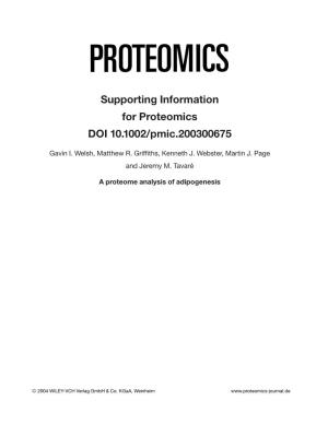Supporting Information for Proteomics DOI 10.1002/Pmic.200300675
