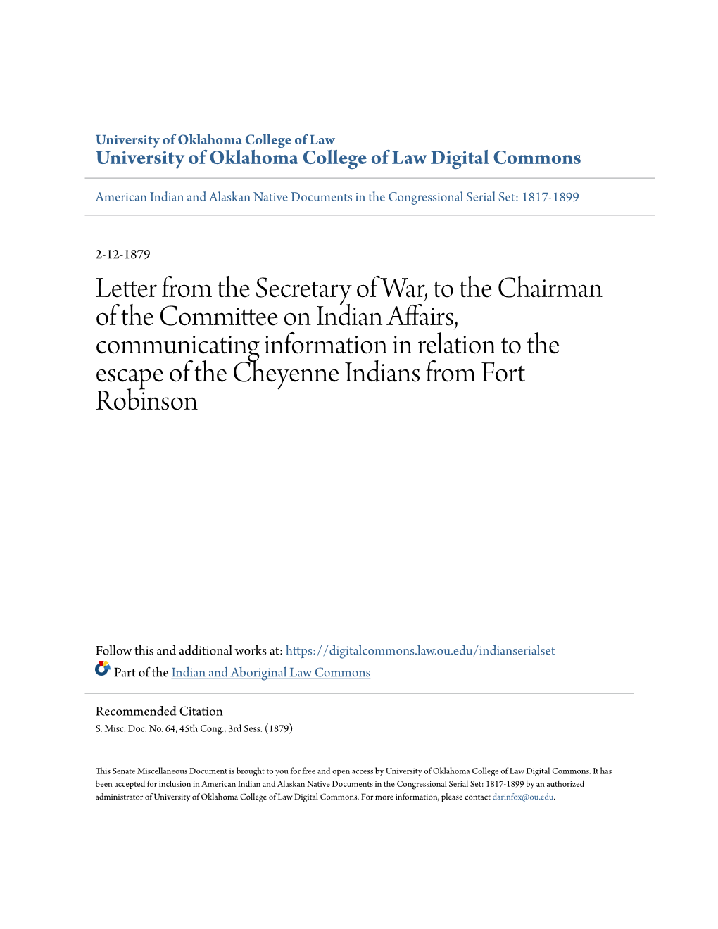 Letter from the Secretary of War, to the Chairman of the Committee On