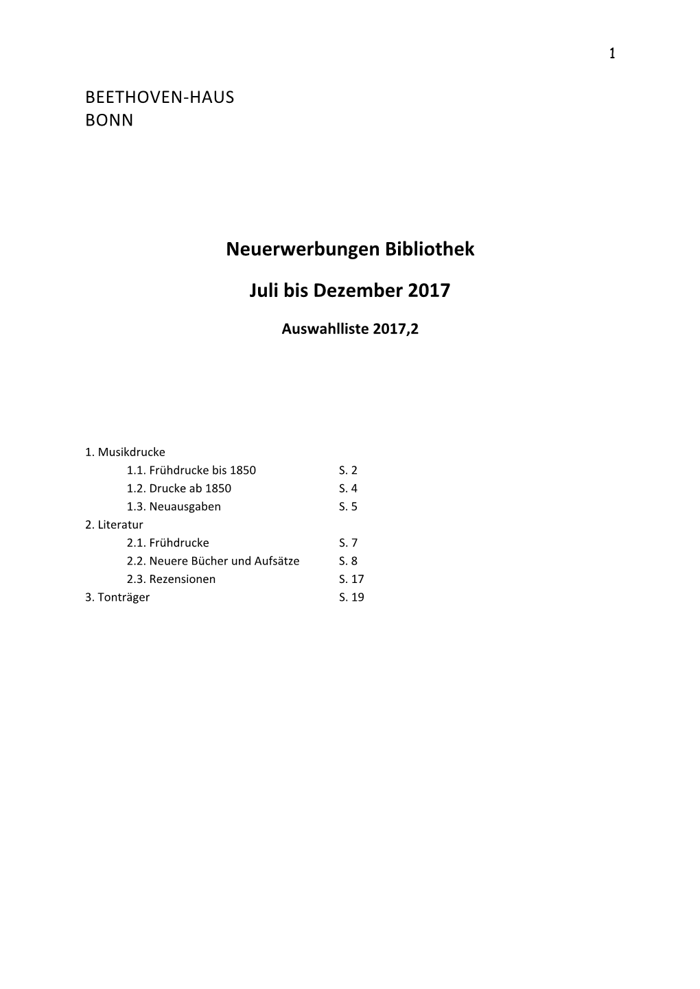 Neuerwerbungen Bibliothek Juli Bis Dezember 2017