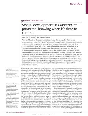 Sexual Development in Plasmodium Parasites: Knowing When It’S Time to Commit