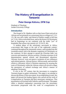 The History of Evangelization in Tanzania