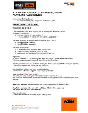 Ktm Six Days Motorcycle Rental, Spare Parts and Race Service