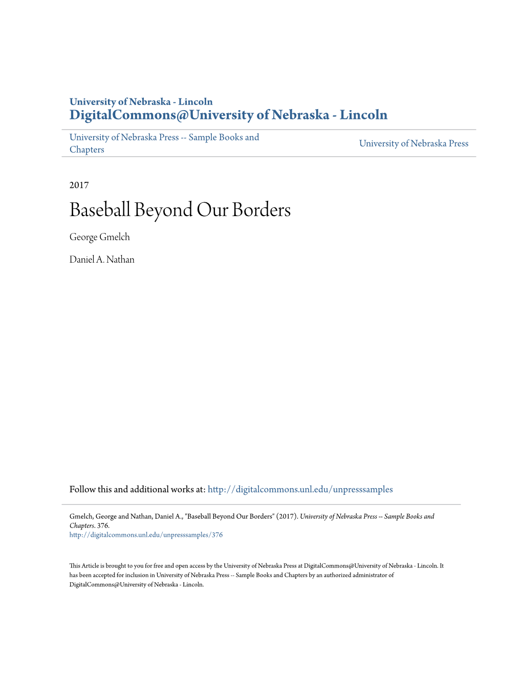 Baseball Beyond Our Borders George Gmelch