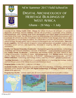 DIGITAL ARCHAEOLOGY of HERITAGE BUILDINGS of WEST AFRICA Ghana – 28 May – 1 July