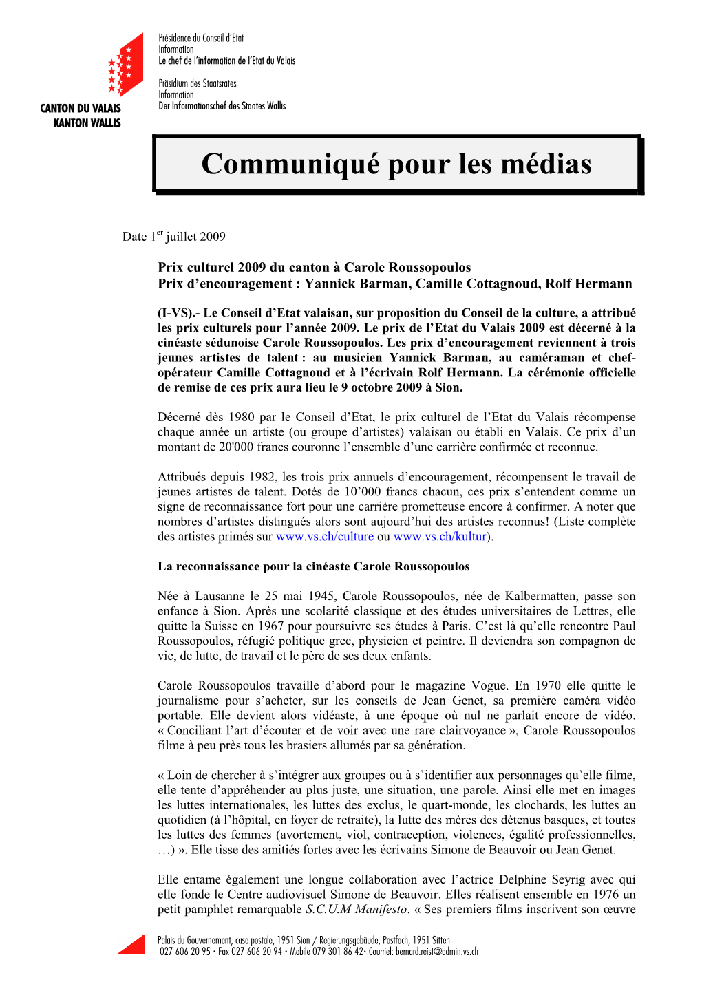 Pdf Prix Culturels 2009 Communique De Presse.Pdf