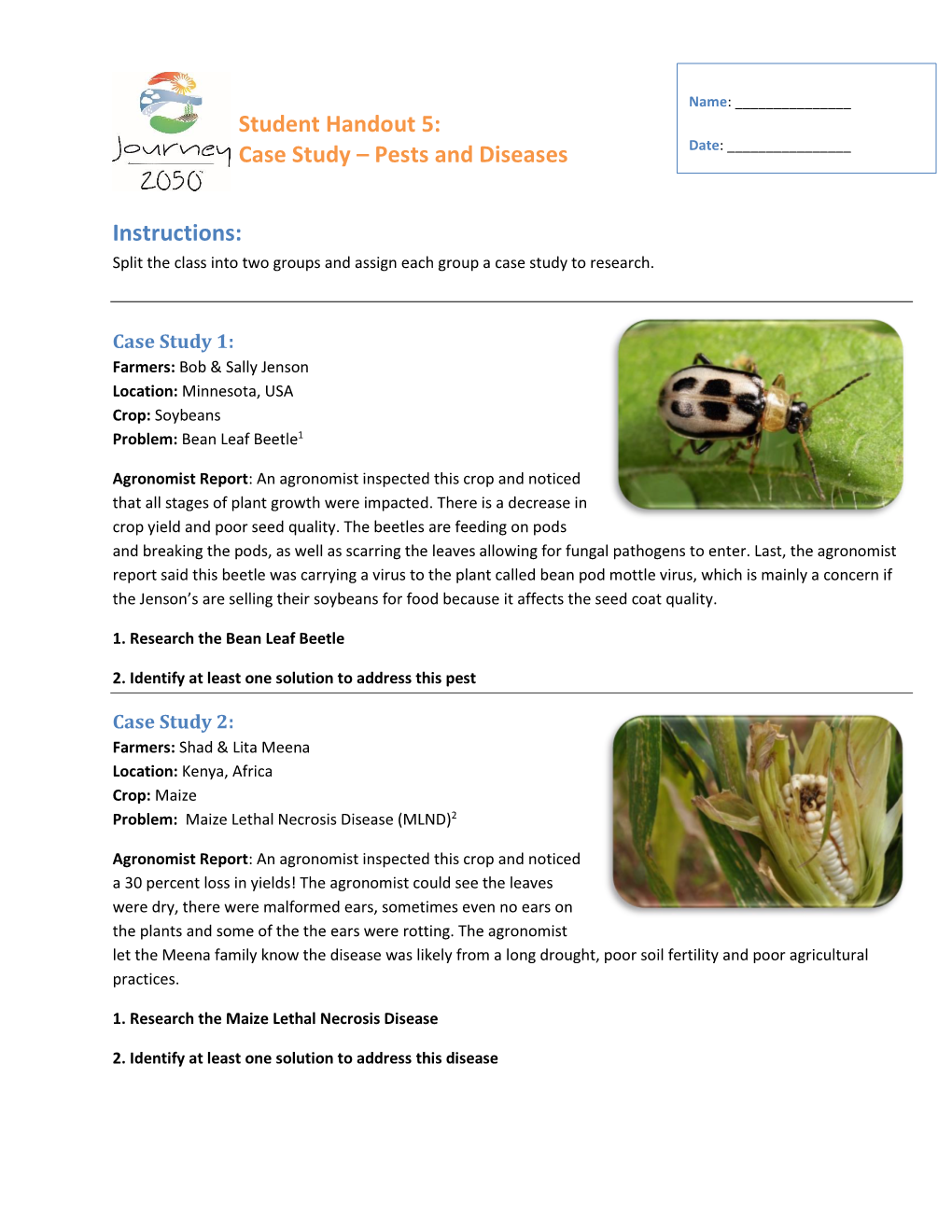 Student Handout 5: Case Study – Pests and Diseases Instructions