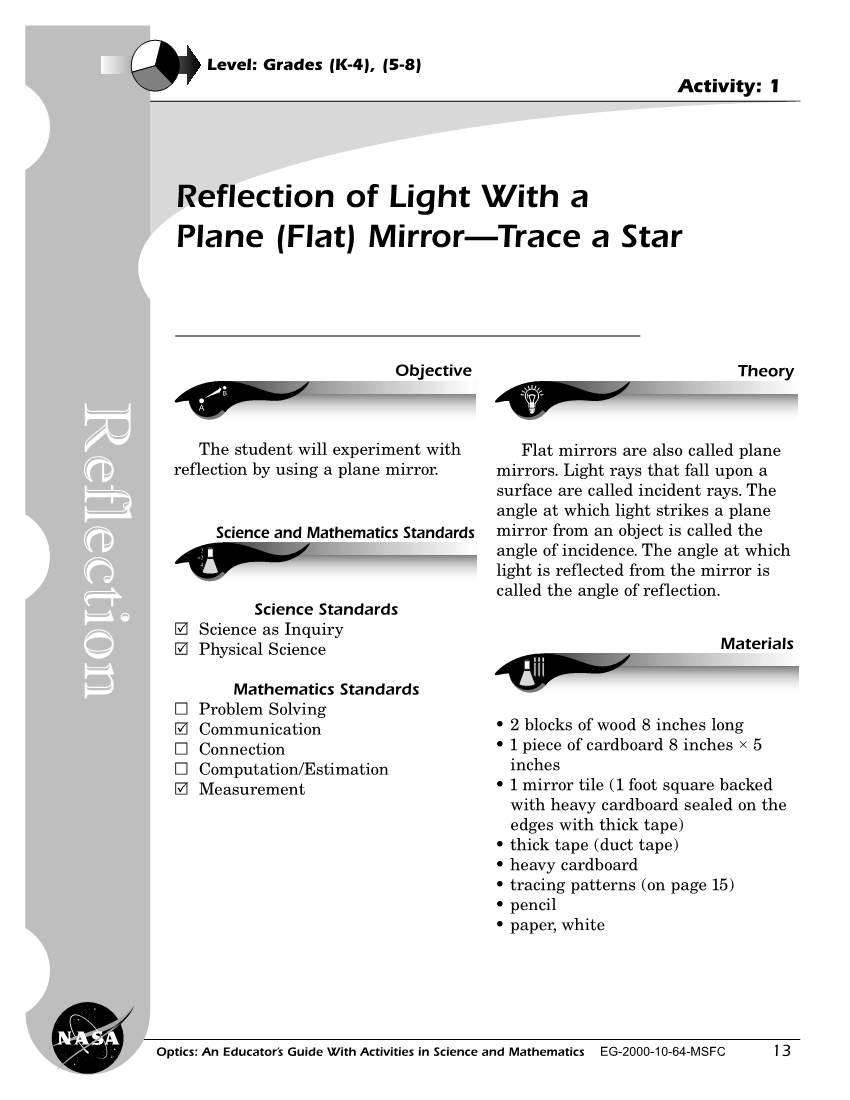 Reflection of Light with a Plane (Flat) Mirror—Trace a Star
