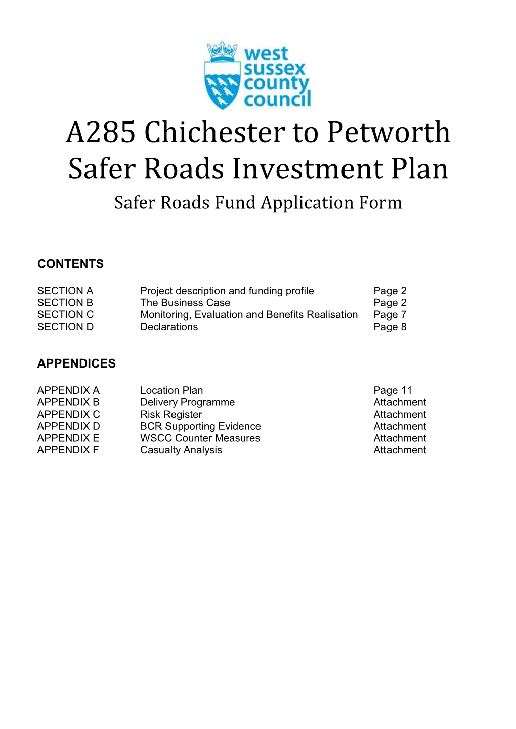 A285 Chichester to Petworth Safer Roads Investment Plan – Phase 1