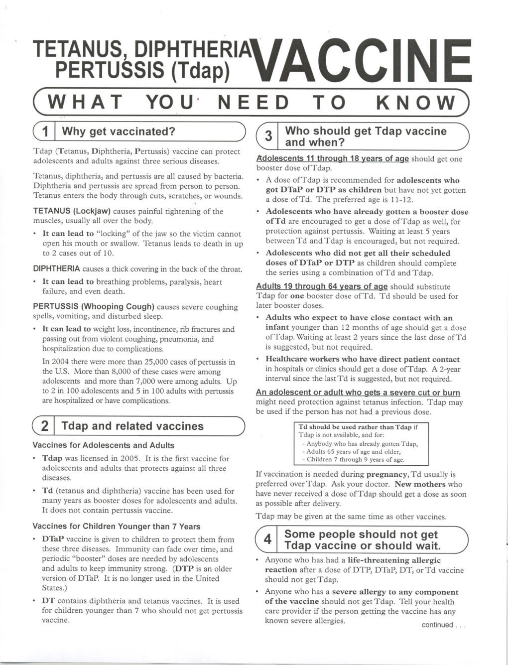 Tetanus, Diphtheria, Pertussis (TDAP)