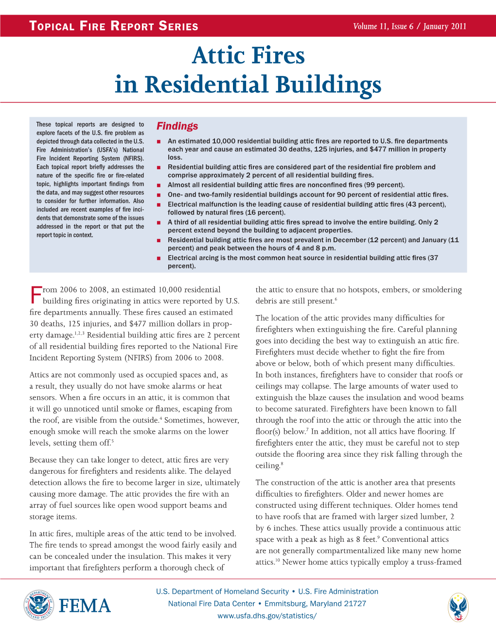 Topical Fire Report Series: Attic Fires in Residential Buildings