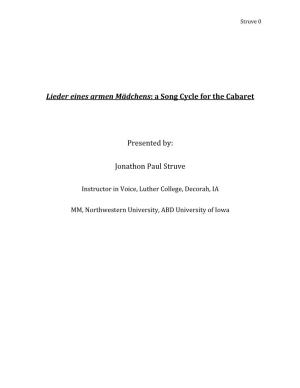 Lieder Eines Armen Mädchens: a Song Cycle for the Cabaret