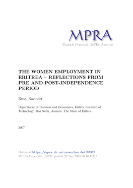 The Women Employment in Eritrea – Reflections from Pre and Post-Independence Period