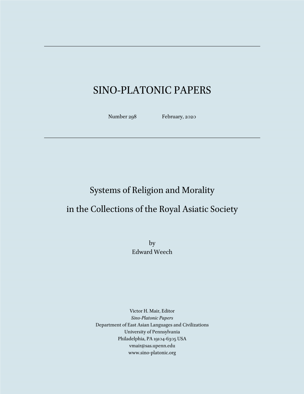 Systems of Religion and Morality in the Collections of the Royal Asiatic Society