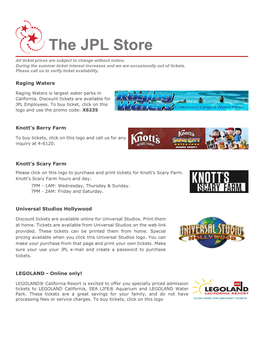 The JPL Store All Ticket Prices Are Subject to Change Without Notice