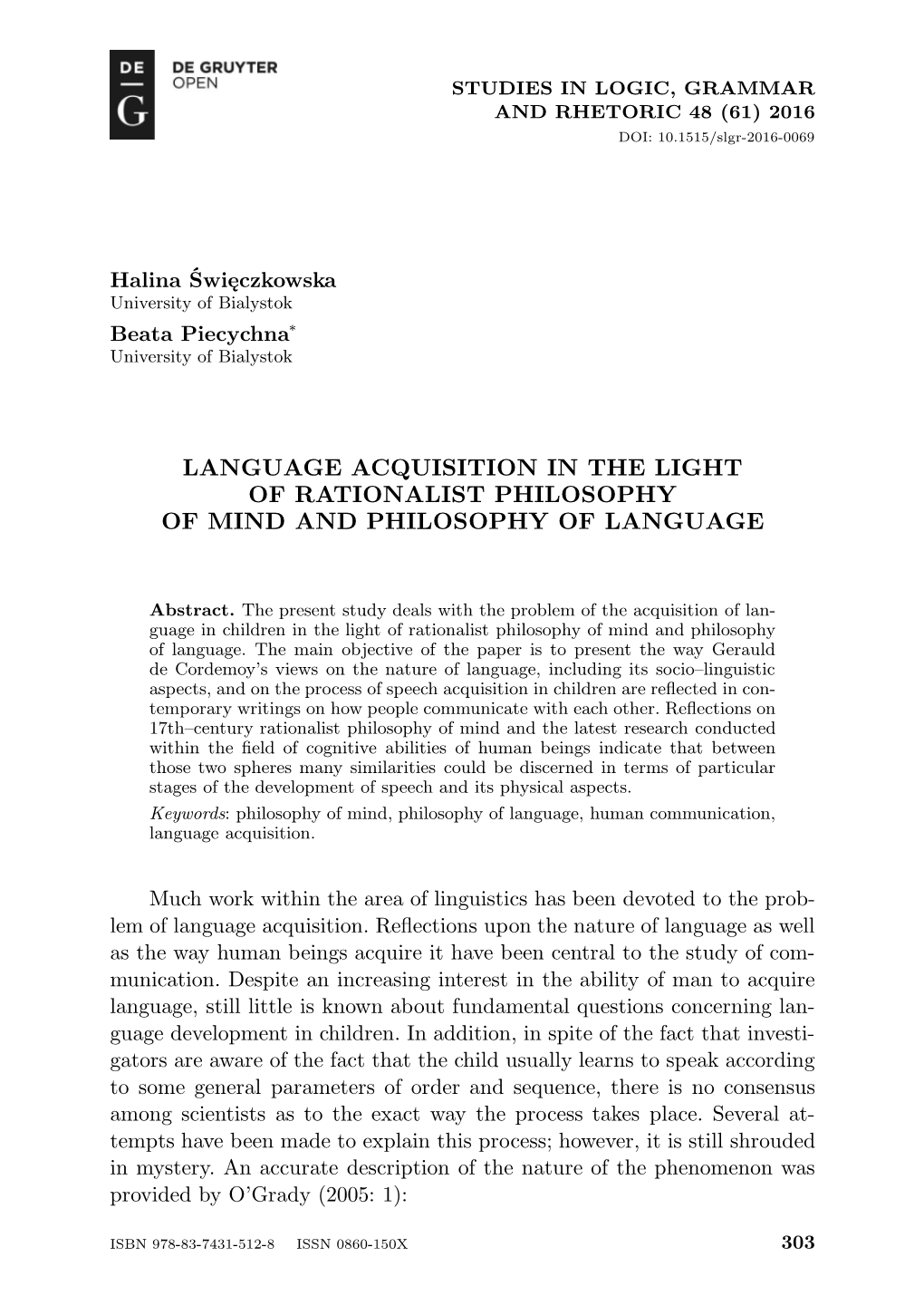 Language Acquisition in the Light of Rationalist Philosophy of Mind and Philosophy of Language