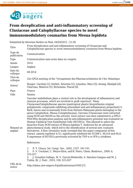 From Dereplication and Anti-Inflammatory Screening of Clusiaceae and Calophyllaceae Species to Novel Immunomodulatory Coumarins from Mesua Lepidota
