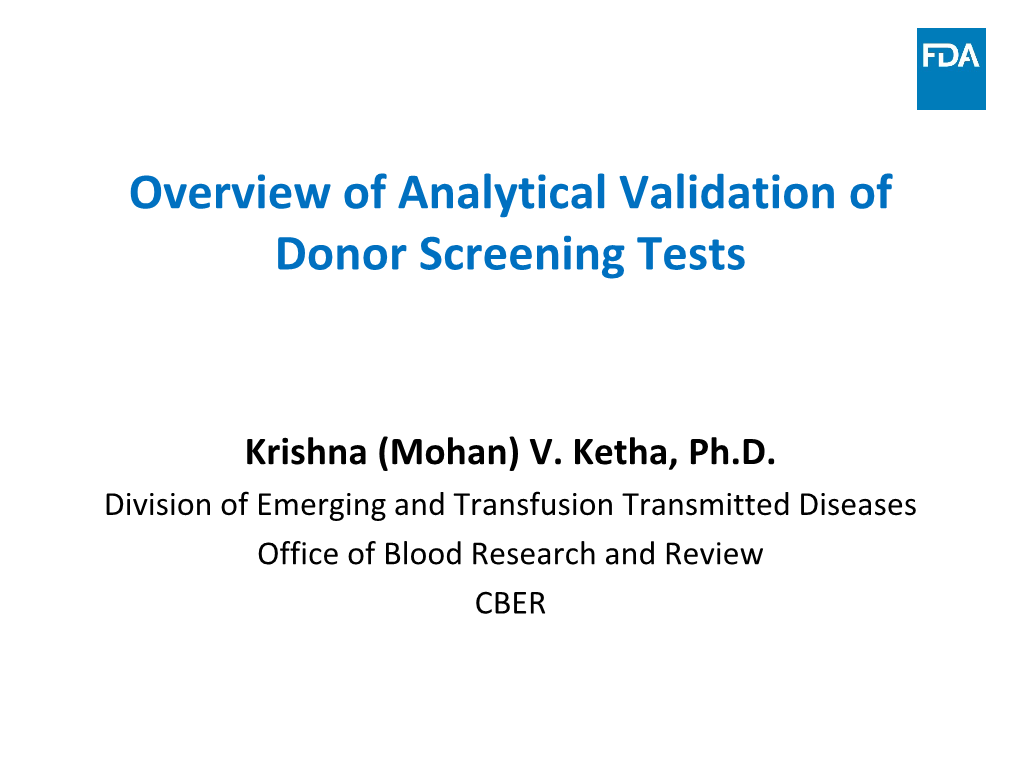 Overview of Analytical Validation of Donor Screening Tests